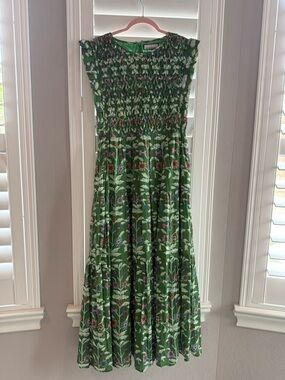 Green Floral Smocked Maxi Dress by Unknown Brand